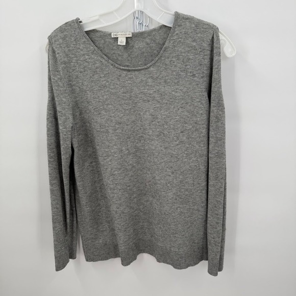 Cato Women's Gray Cold Shoulder Sweater Size L Long Sleeve Scoop Neck Knit Top - Picture 1 of 7